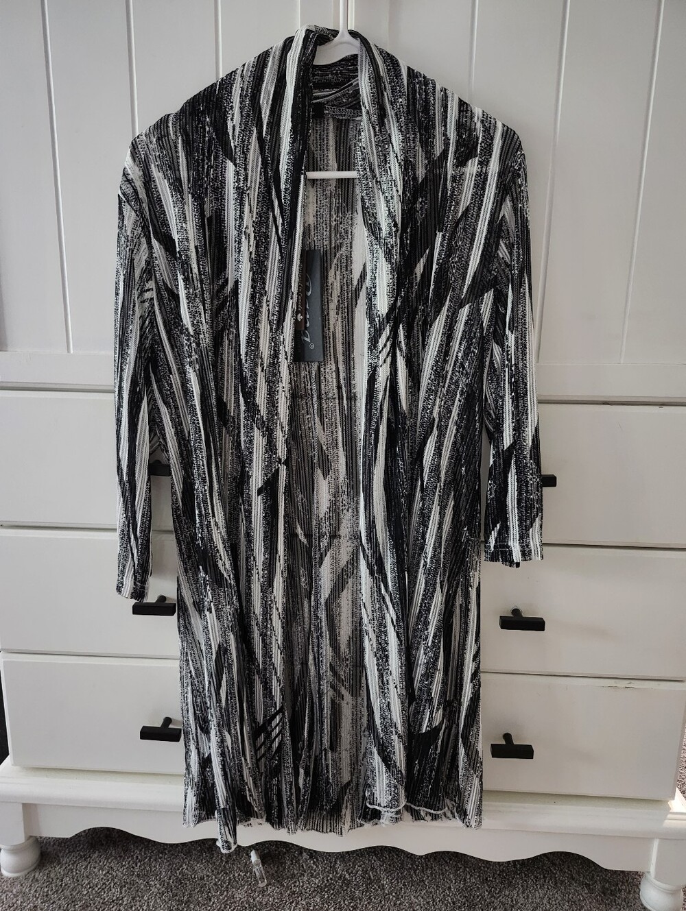 Papa VANCOUVER Black & White Striped Open Front Cardigan SZ M